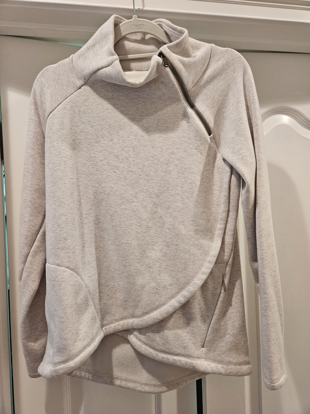 Athleta Light Heather Gray Asymmetrical Zip Cowl Pullover